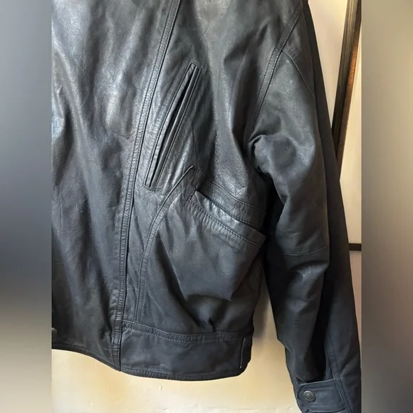 Black Leather Vintage Men's Moto Zip Jacket - Picture 4 of 15